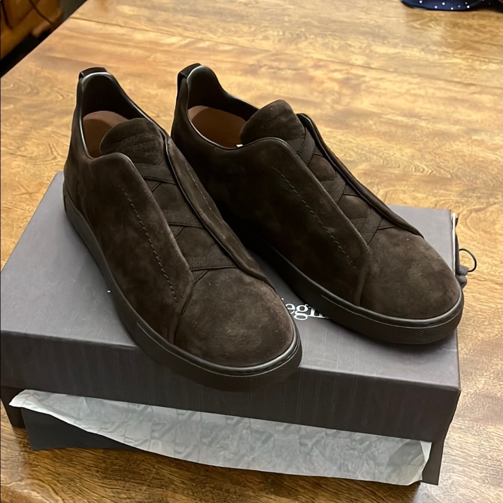 Zegna Triple Stitch Brown Suede Shoes, NIB/NWT
